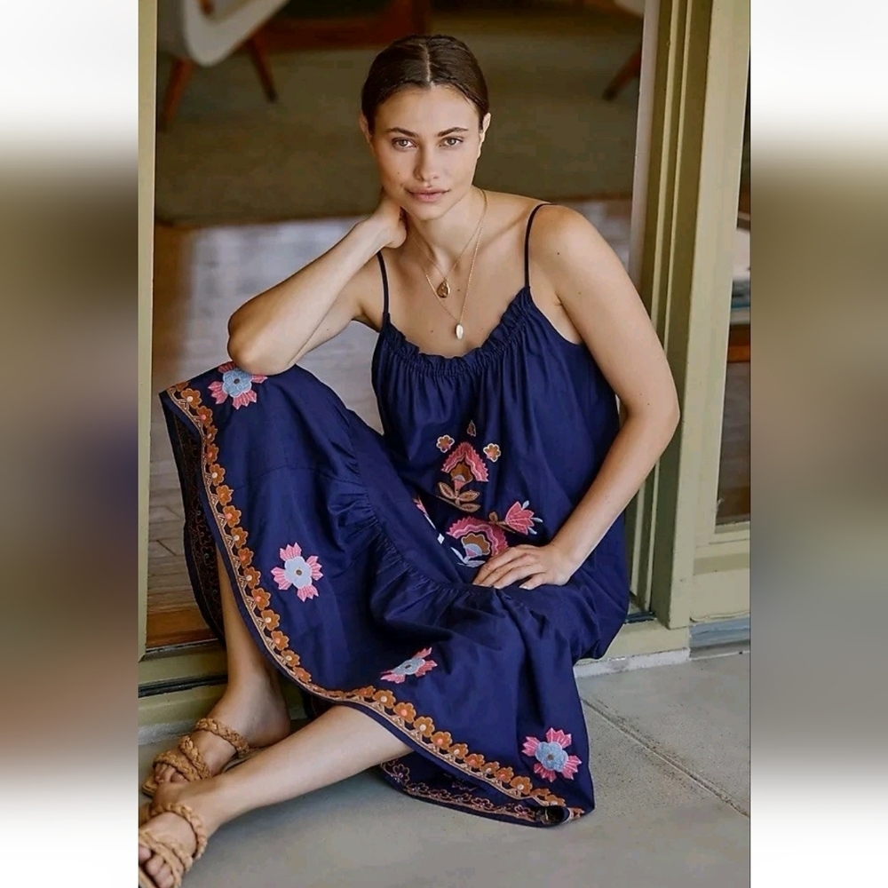 NEW! Anthropologie The Malika Embroidered Dress, Size Medium - Picture 2 of 9